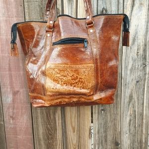 Big leather shopper / tote bag elephant embossed